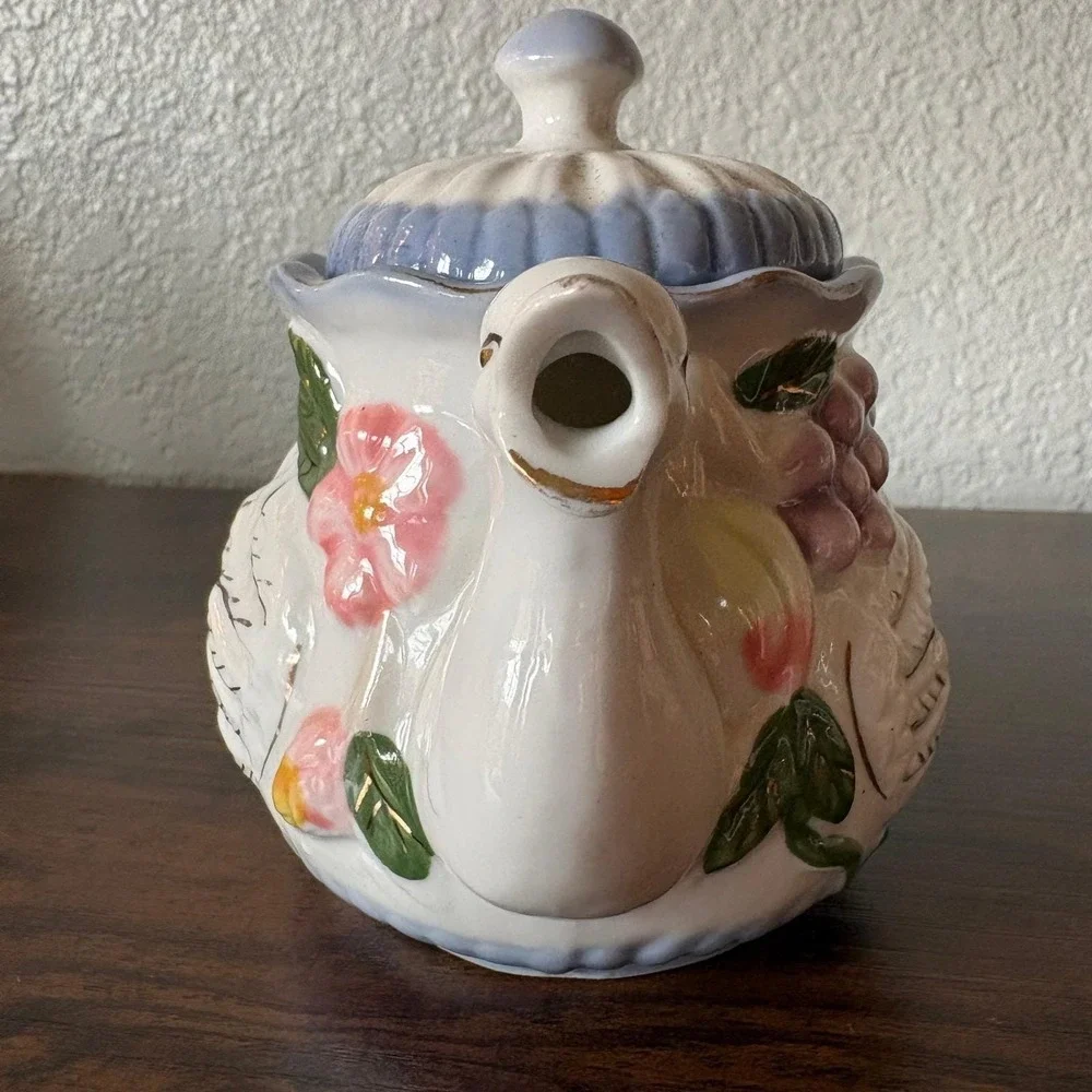 Vintage Mini Swan‎ Teapot Single Serve Ceramic Cottagecore Kitchen Decor
